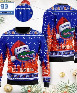 Florida Gators NCAA Santa Claus Hat Ho Ho Ho 3D Custom Name Ugly Christmas Sweater