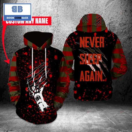 Freddy Krueger Never Sleep Again Custom Name Halloween 3D Hoodie