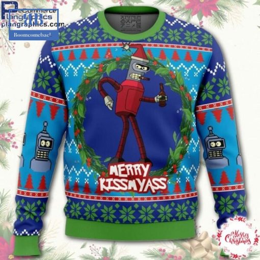 Futurama Bender Merry Kissmyass Ugly Christmas Sweater