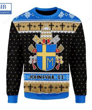 Gearhomies John Paul II Coat Of Arms Ugly Christmas Sweater