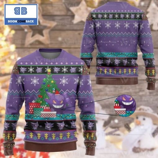 Gengar Pokemon Anime Custom Imitation Knitted Ugly Christmas Sweater