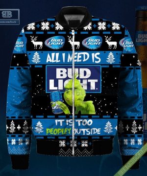 grinch all i need is bud light it is too peopley outside ugly christmas sweater hoodie zip hoodie bomber jacket 4 RZIPF