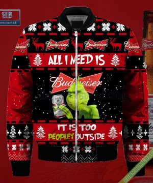 grinch all i need is budweiser it is too peopley outside ugly christmas sweater hoodie zip hoodie bomber jacket 4 ZAEDZ