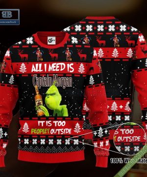 Grinch All I Need Is Captain Morgan It Is Too Peopley Outside Ugly Christmas Sweater Hoodie Zip Hoodie Bomber Jacket