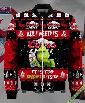 grinch all i need is coors light it is too peopley outside ugly christmas sweater hoodie zip hoodie bomber jacket 4 V0KMT