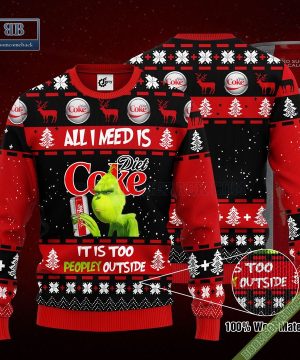 Grinch All I Need Is Diet Coke It Is Too Peopley Outside Ugly Christmas Sweater Hoodie Zip Hoodie Bomber Jacket