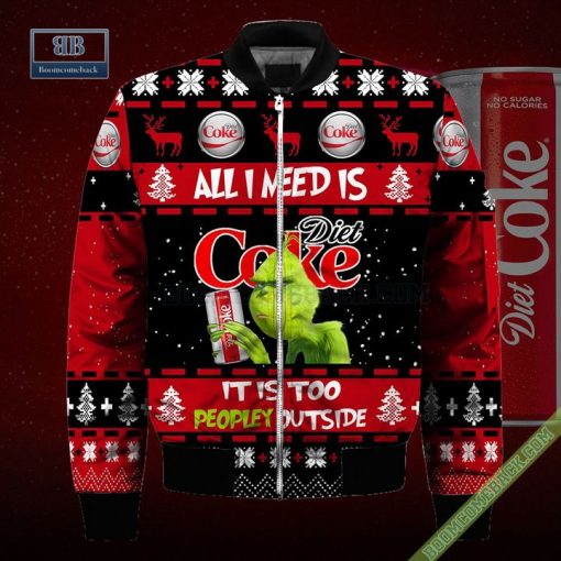 Grinch All I Need Is Diet Coke It Is Too Peopley Outside Ugly Christmas Sweater Hoodie Zip Hoodie Bomber Jacket