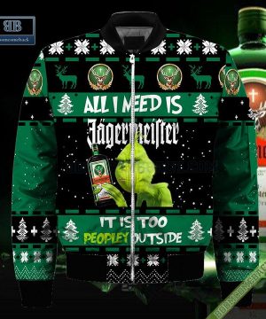 grinch all i need is jgermeister it is too peopley outside ugly christmas sweater hoodie zip hoodie bomber jacket 4 9sogW