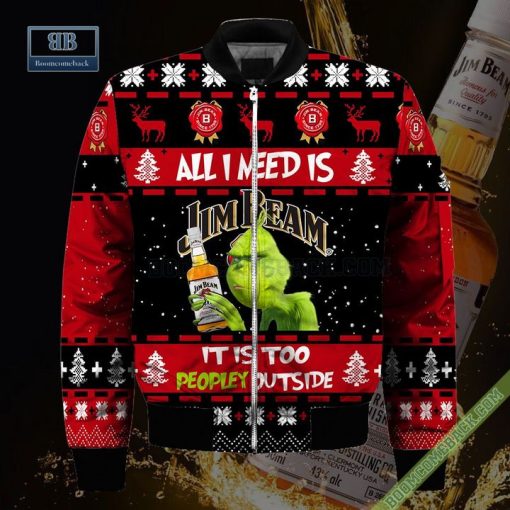 Grinch All I Need Is Jim Beam It Is Too Peopley Outside Ugly Christmas Sweater Hoodie Zip Hoodie Bomber Jacket