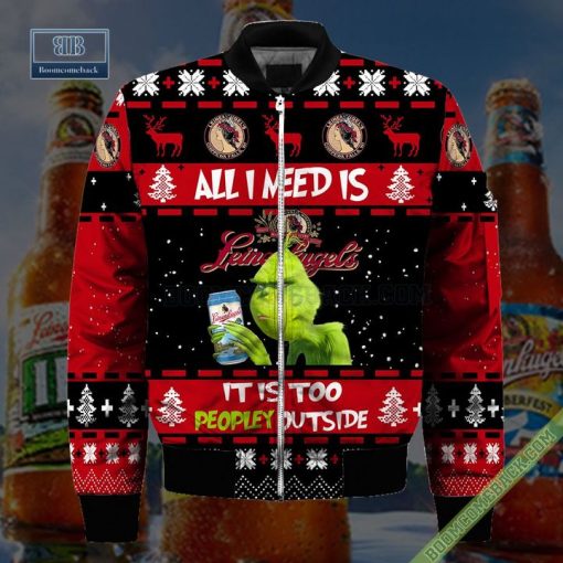 Grinch All I Need Is Leinenkugels It Is Too Peopley Outside Ugly Christmas Sweater Hoodie Zip Hoodie Bomber Jacket