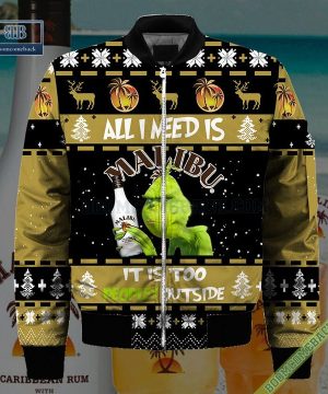 grinch all i need is malibu rum it is too peopley outside ugly christmas sweater hoodie zip hoodie bomber jacket 4 nuQP9