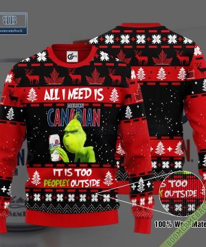 Grinch All I Need Is Molson Canadian It Is Too Peopley Outside Ugly Christmas Sweater Hoodie Zip Hoodie Bomber Jacket