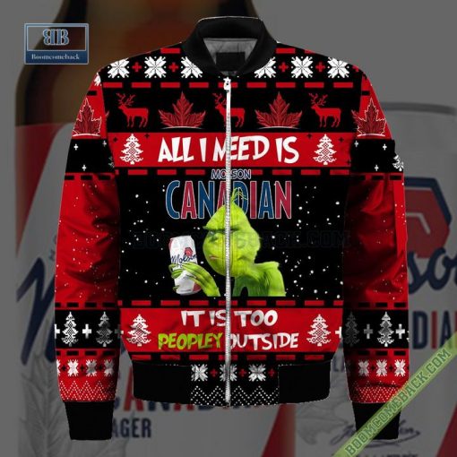 Grinch All I Need Is Molson Canadian It Is Too Peopley Outside Ugly Christmas Sweater Hoodie Zip Hoodie Bomber Jacket