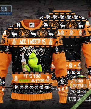 Grinch All I Need Is Tito’s Vodka It Is Too Peopley Outside Ugly Christmas Sweater Hoodie Zip Hoodie Bomber Jacket