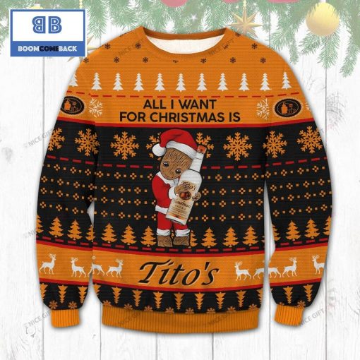 Groot All I Want For Christmas Is Tito’s Handmade Vodka Christmas 3D Sweater