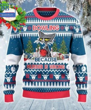 Grumpy Cat Bowling Because Murder Is Wrong Ugly Christmas Sweater