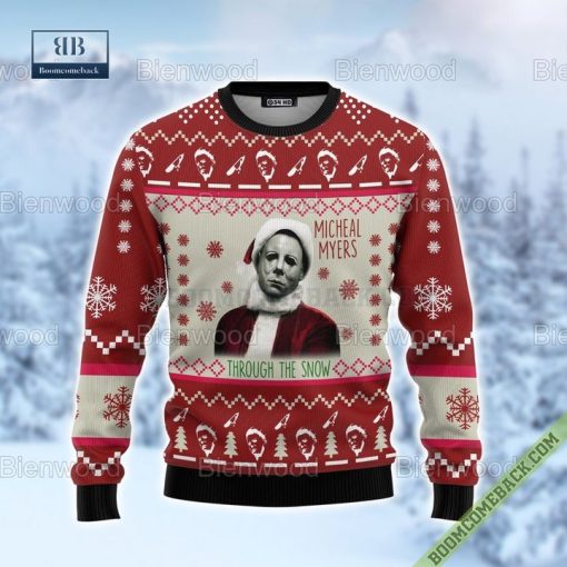 Happy Halloween Micheal Myers Through The Snow Christmas Sweater