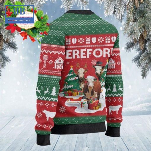 Hereford Cattle Christmas Tree Snowman Style 1 Ugly Christmas Sweater