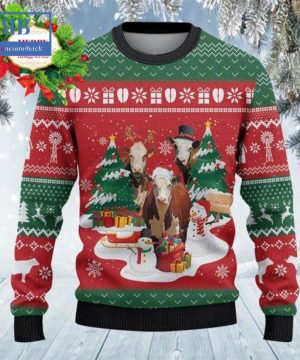 Hereford Cattle Christmas Tree Snowman Style 2 Ugly Christmas Sweater