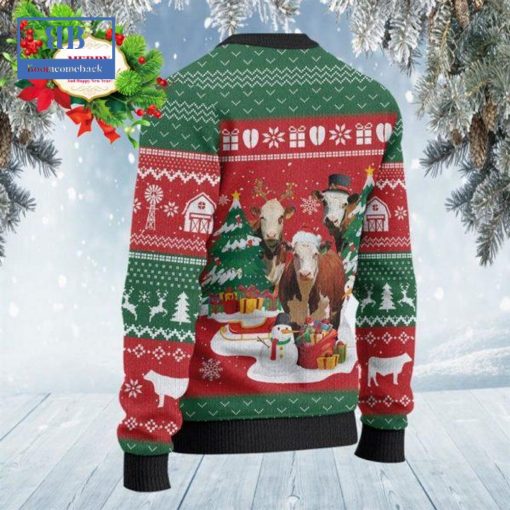 Hereford Cattle Christmas Tree Snowman Style 2 Ugly Christmas Sweater