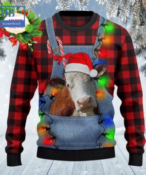 Hereford Cattle Denim Bib Overalls Ugly Christmas Sweater