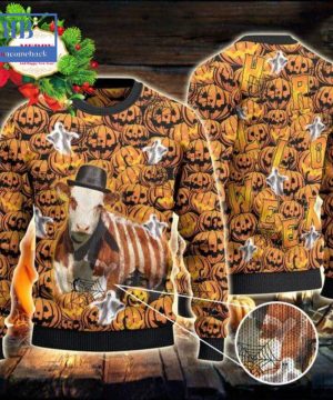 Hereford Cattle Halloween Pumpkin Ugly Christmas Sweater