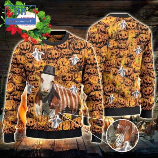 Hereford Cattle Halloween Pumpkin Ugly Christmas Sweater