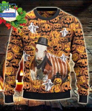 Hereford Cattle Halloween Pumpkin Ugly Christmas Sweater