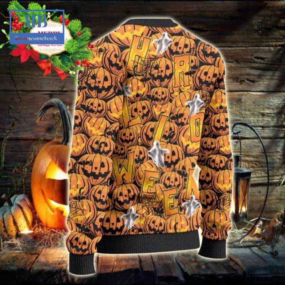 Hereford Cattle Halloween Pumpkin Ugly Christmas Sweater Hereford Cattle Halloween Pumpkin Ugly Christmas Sweater
