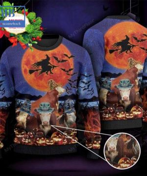 Hereford Cattle Witch Halloween Ugly Christmas Sweater