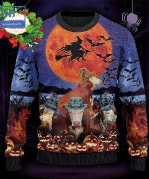 Hereford Cattle Witch Halloween Ugly Christmas Sweater