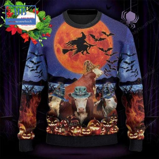 Hereford Cattle Witch Halloween Ugly Christmas Sweater