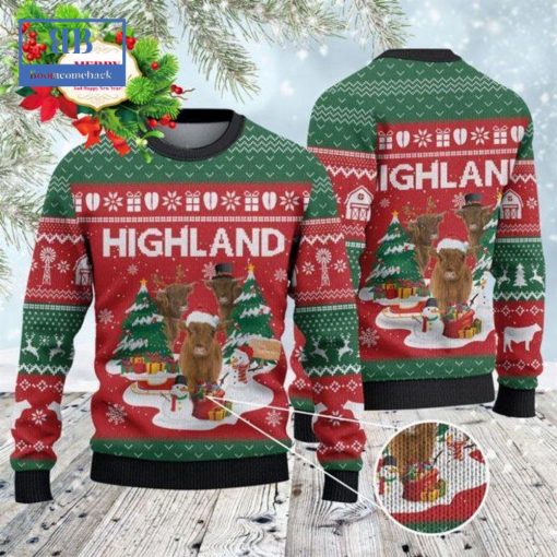 Highland Cattle Christmas Tree Snowman Ugly Christmas Sweater