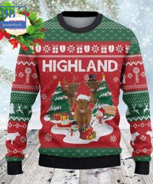 Highland Cattle Christmas Tree Snowman Ugly Christmas Sweater