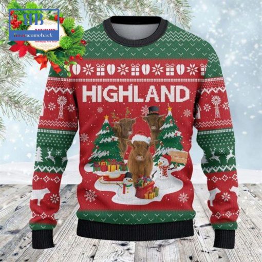 Highland Cattle Christmas Tree Snowman Ugly Christmas Sweater