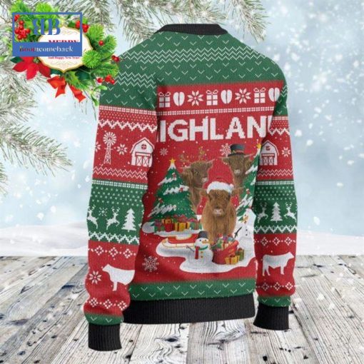 Highland Cattle Christmas Tree Snowman Ugly Christmas Sweater