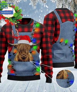 Highland Cattle Denim Bib Overalls Ugly Christmas Sweater