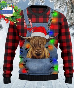 Highland Cattle Denim Bib Overalls Ugly Christmas Sweater