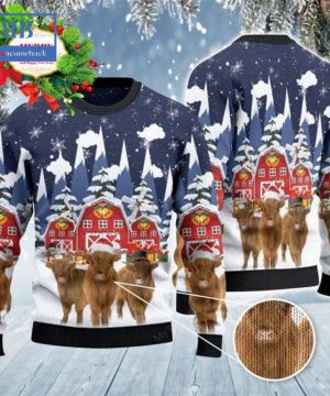 Highland Cattle Snow Farm Ugly Christmas Sweater