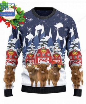 Highland Cattle Snow Farm Ugly Christmas Sweater