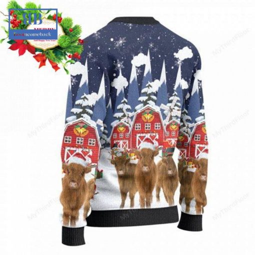 Highland Cattle Snow Farm Ugly Christmas Sweater