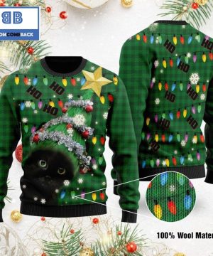 Ho Ho Ho Black Cat Christmas Tree Ugly Sweater