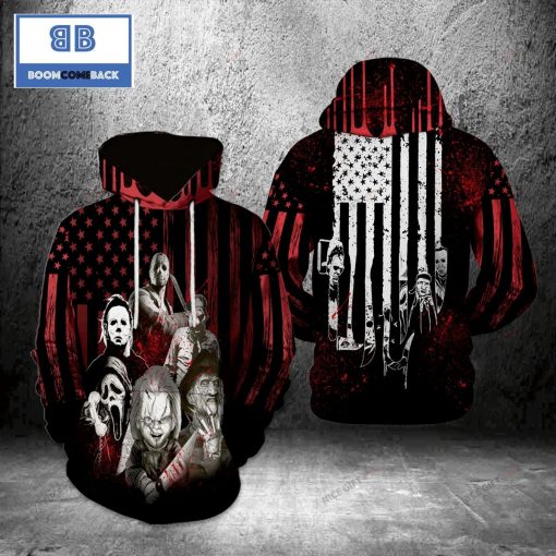 Horror Friends American Flag Halloween 3D Hoodie