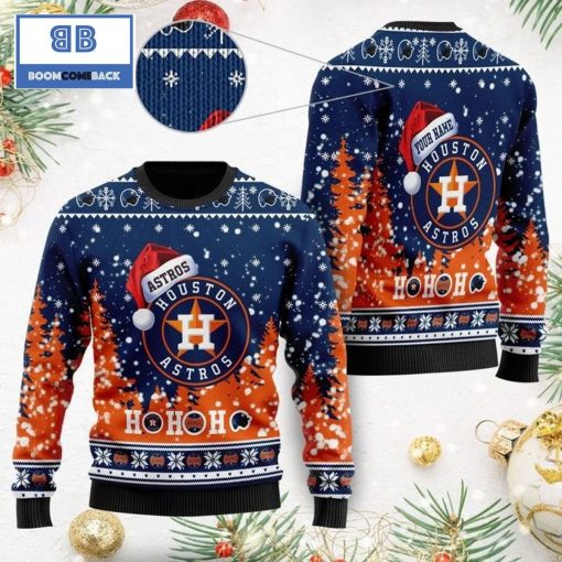 Houston Astros Santa Claus Hat Ho Ho Ho 3D Custom Name Ugly Christmas Sweater