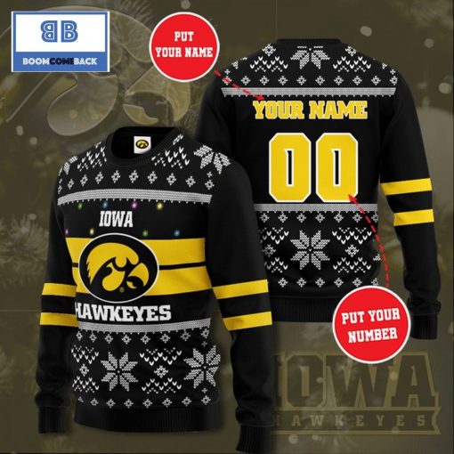 Iowa Hawkeyes NCAA Custom Name And Number Christmas Ugly Sweater