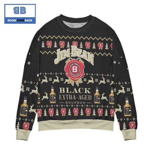 Jim Beam Black Extra Aged Bourbon Reindeer Pattern Christmas 3D Sweater