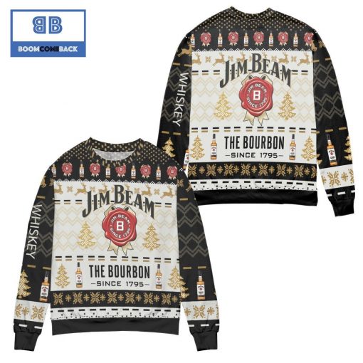 Jim Beam Bourbon Whisky Christmas Since 1795 Pine Tree Pattern 3D Sweater