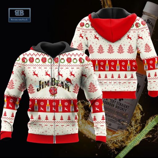 Jim Beam Santa Hat Christmas Ugly Christmas Sweater Hoodie Zip Hoodie Bomber Jacket