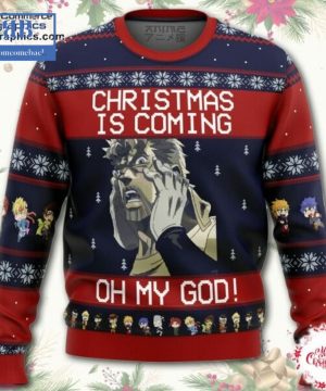 JoJo’s Bizarre Adventure Joseph Joestar Christmas Is Coming Oh My God Ugly Christmas Sweater