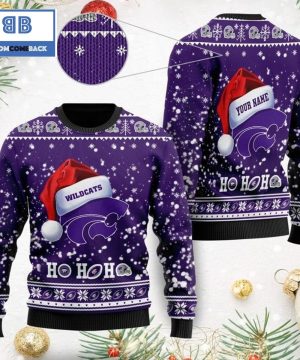 kansas state wildcats santa claus hat ho ho ho 3d custom name ugly christmas sweater 2 e0DmT